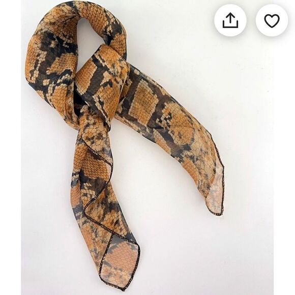 orange snake print sheer scarf silky poly square - Picture 2 of 7
